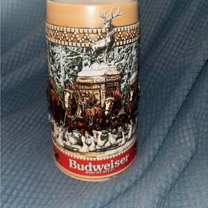 Budweiser Red and Brown Holiday Clydesdale Ceramic Stein
